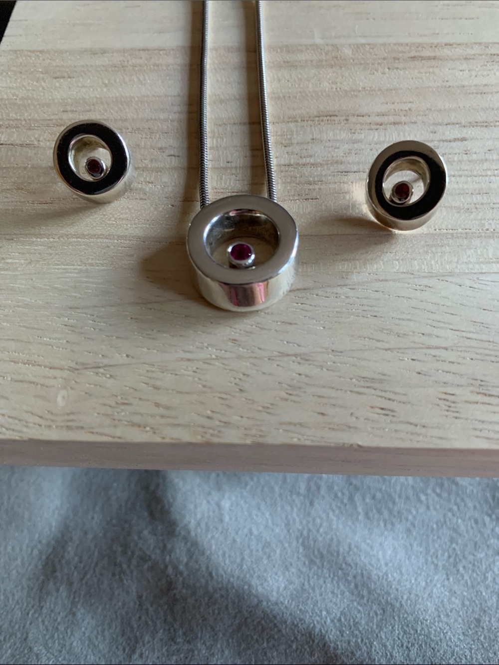 Authentic MOVADO silver pendant and earrings with pink tourmaline stones